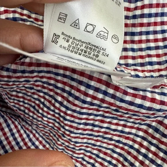 Brooks Brothers Red Fleece Checkered Seersucker Shirt Size L Red White Blue - Picture 13 of 14